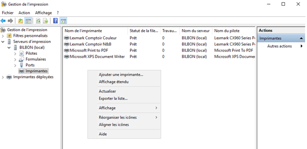 Recherche d'imprimante