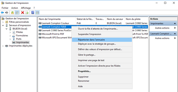 Répertorier imprimante dans l’annuaire