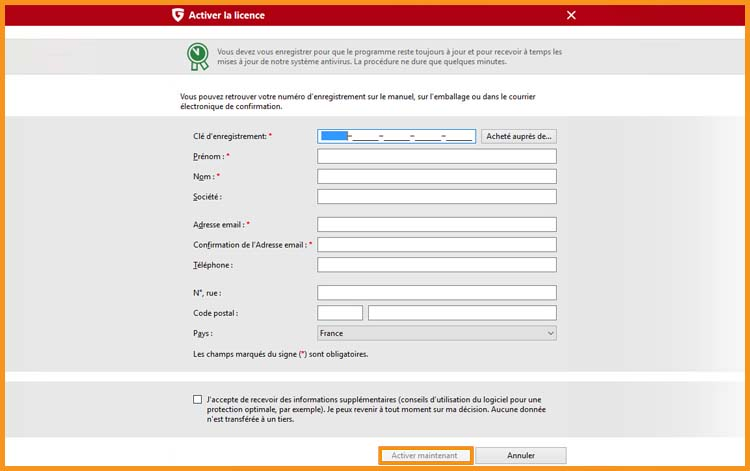 Activation de la licence G DATA